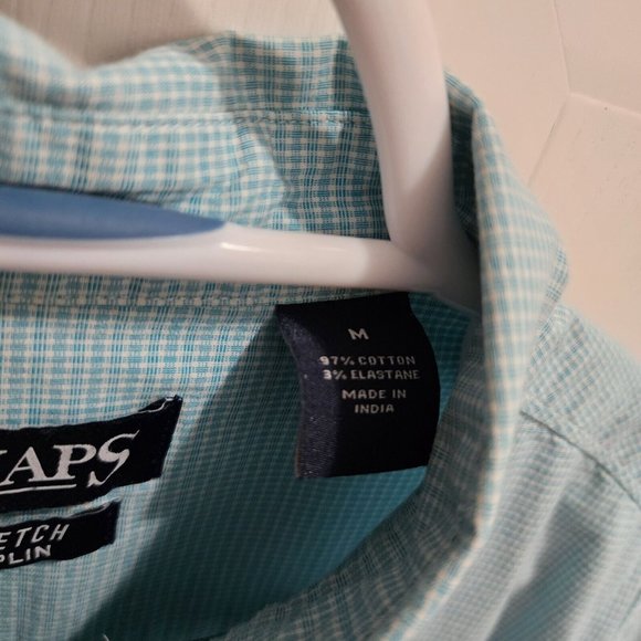 CHAPS Blue Plaid Stretch Poplin Short Sleeve Button Down Shirt Size Medium - Picture 4 of 11